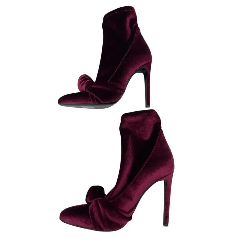 Giuseppe Zanotti Soft Velvet Bow Sock Ankle Boots Size 37 US 7 - Picture 6 of 11